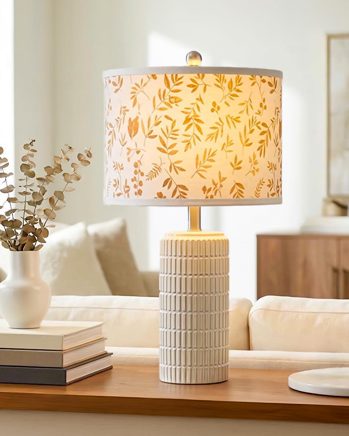 PoKat 23'' Dried Flowers Table Lamp for Bedroom Nightstands, Birthday Gifts for Women Mom, House Warming Gifts New Home Decor, Ceramic…