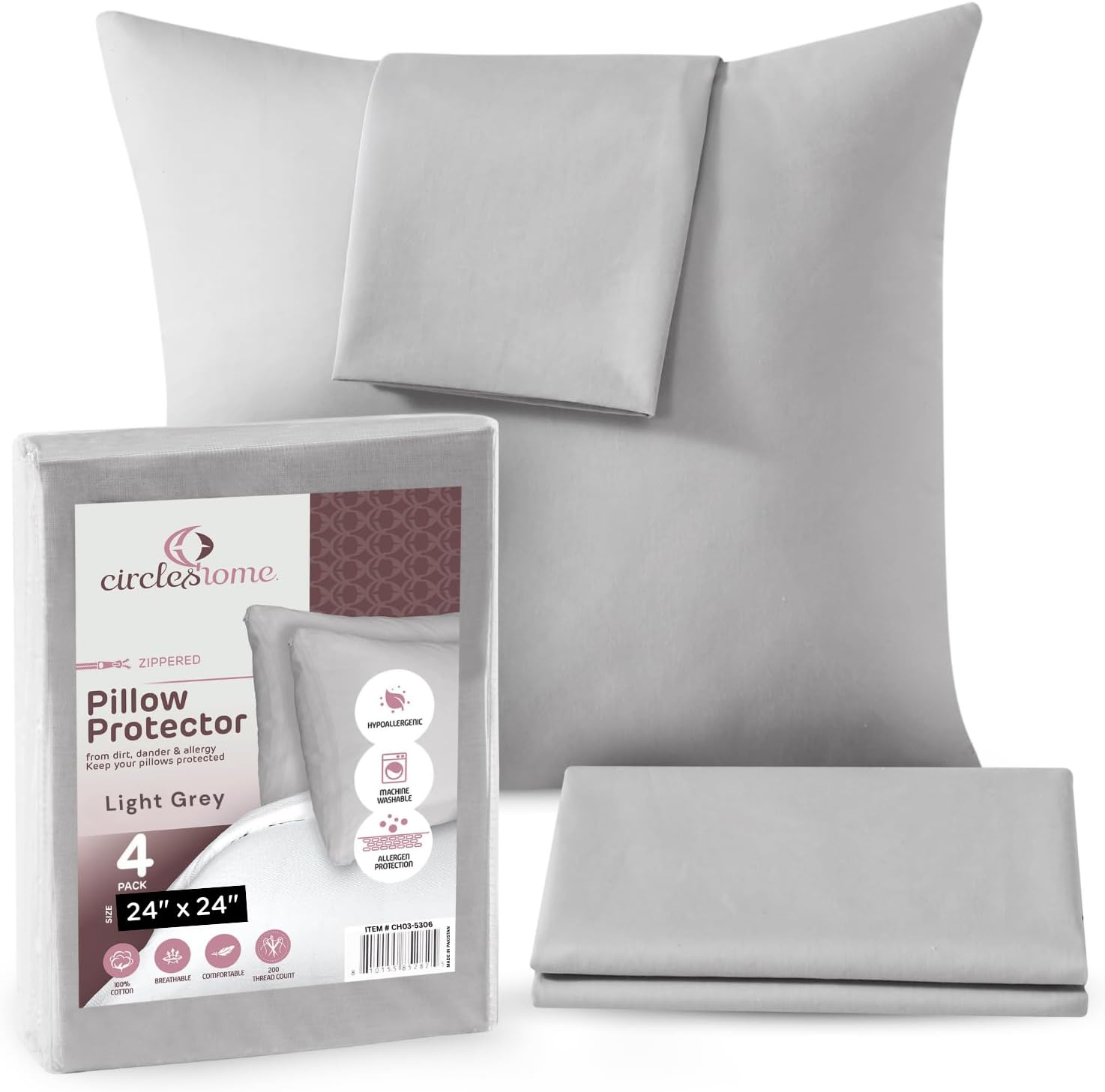 CIRCLESHOME Throw Pillow Protectors - 100% Cotton Breathable Pillowcases - 24 X 24 Square Pillowcases - Protects Pillows from Dirt, Dust…