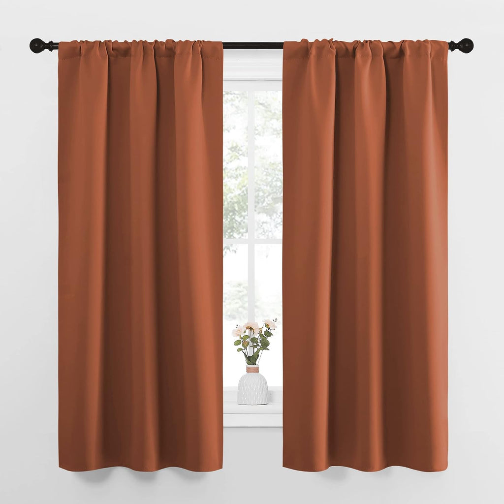 NICETOWN Blackout Curtains and Drapes - Thermal Insulated Solid Rod Pocket Blackout Draperies/Panels (Burnt Orange, 1 Pair, 34 by 63 inches)