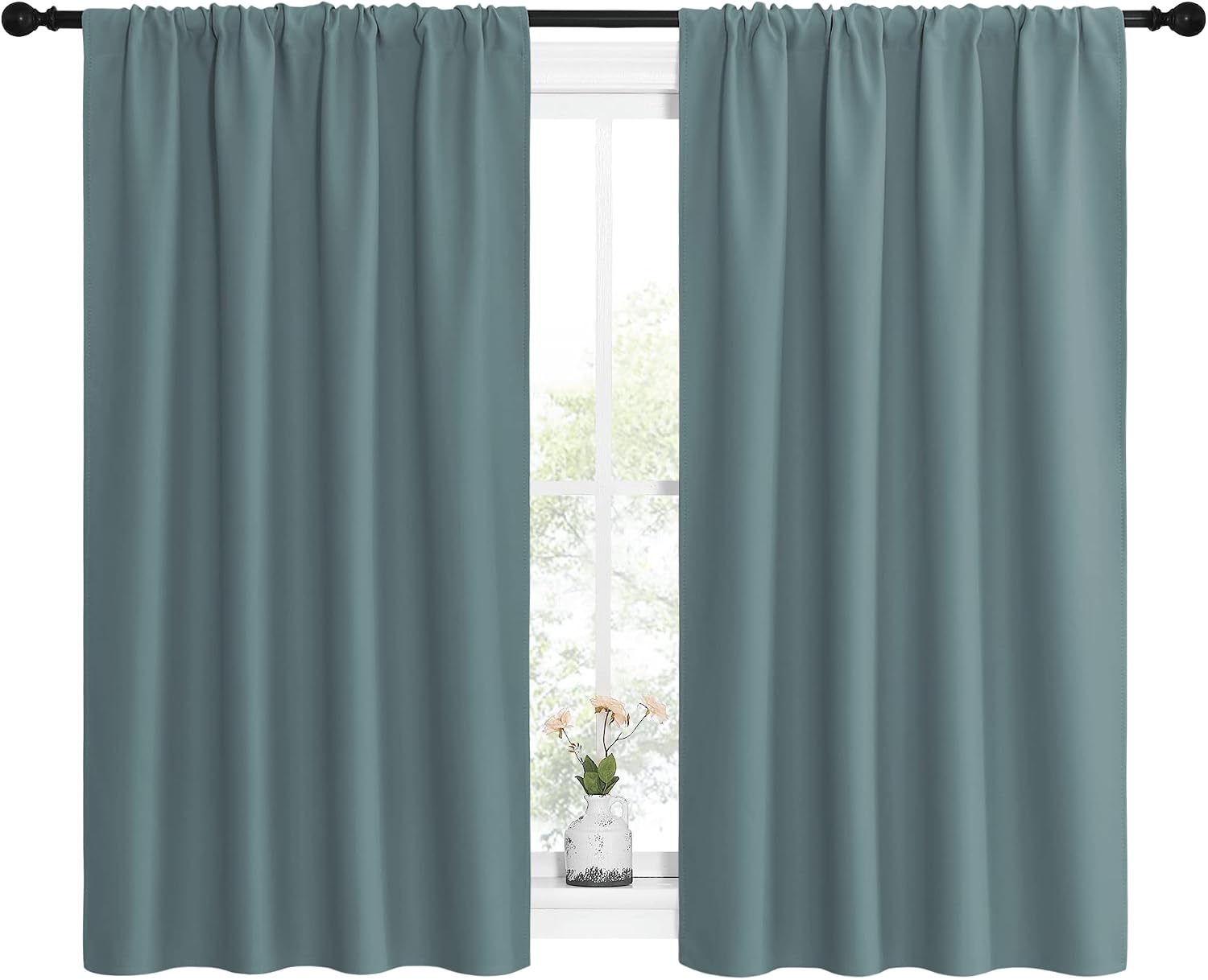 NICETOWN Greyish Blue Blackout Curtains Panels for Window, Thermal Insulated Rod Pocket Blackout Drapes/Draperies for Living Room (2…