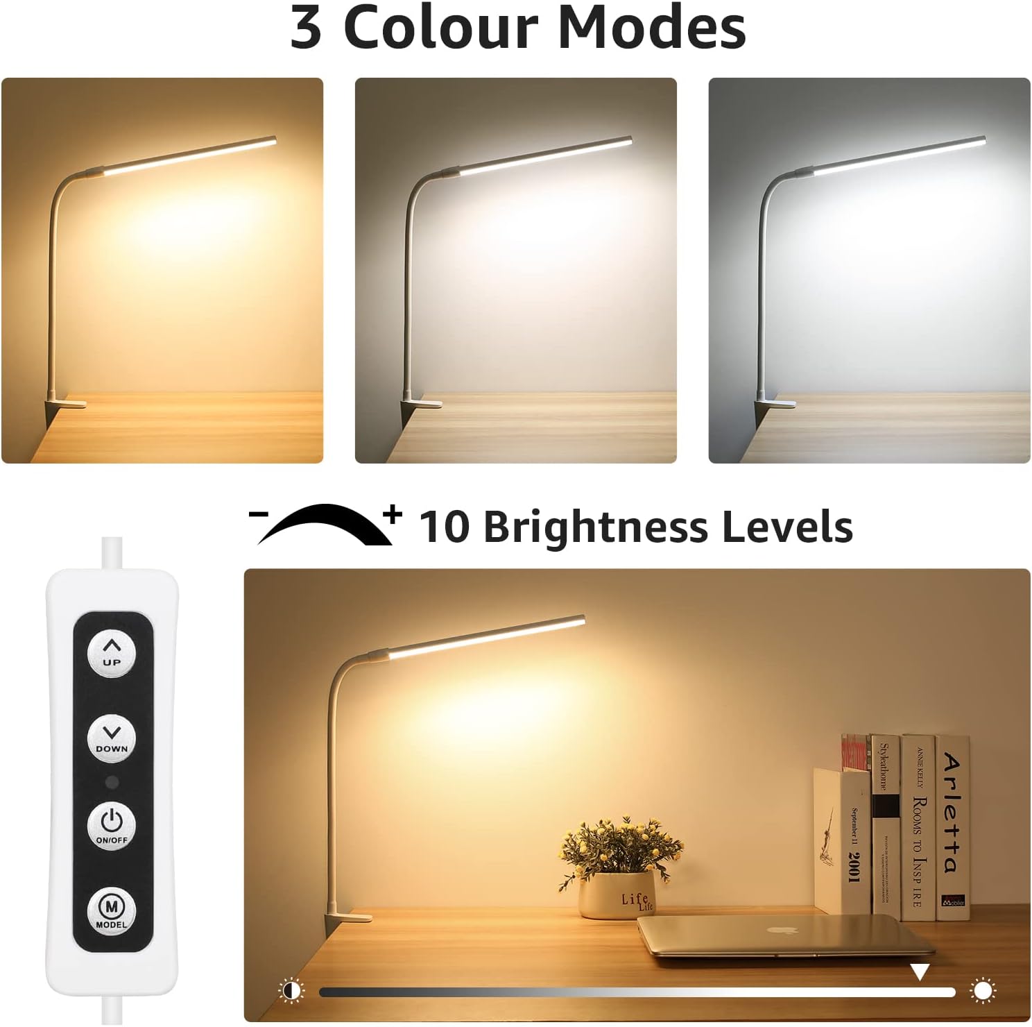 Lepro Small Desk Lamp with Clamp, LED Reading Lamps with 450LM, 3 Color Modes 10 Brightness, Dimmable USB Clip on Desk Light with…