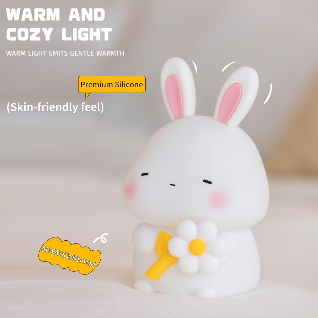 Led Cute Flower Bunny Night Light, Dimmable Timer Kawaii Lamps, Super Squishy Silicone USB Rechargeable Touch Control Night Lamp, Used…