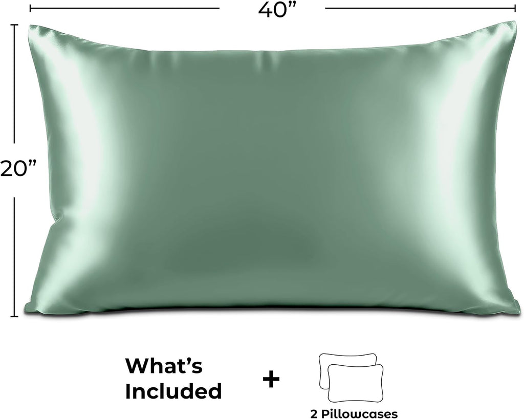 PureBedding Pure Bedding Satin Pillowcase 2 Pack - King Size (20"x40", Champagne Green) - Silky Pillow Cases for Hair and Skin - Satin Pill…