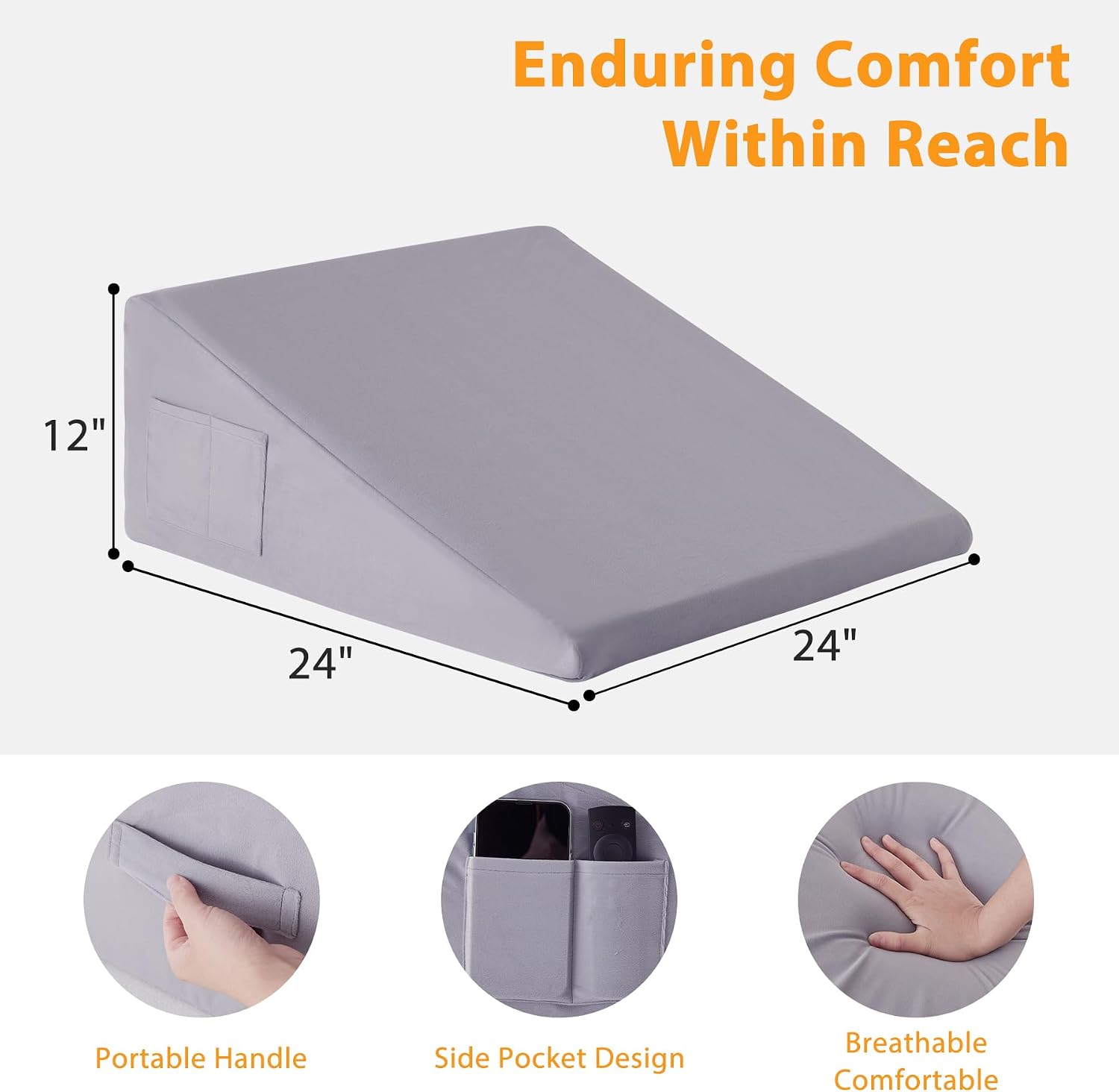 Ruqmuis Wedge Pillow for Sleeping, 12" Bed Wedges Pillow for Headboard, Triangle Incline Wedge for Acid Reflux, Pillows Wedge for Back, El…