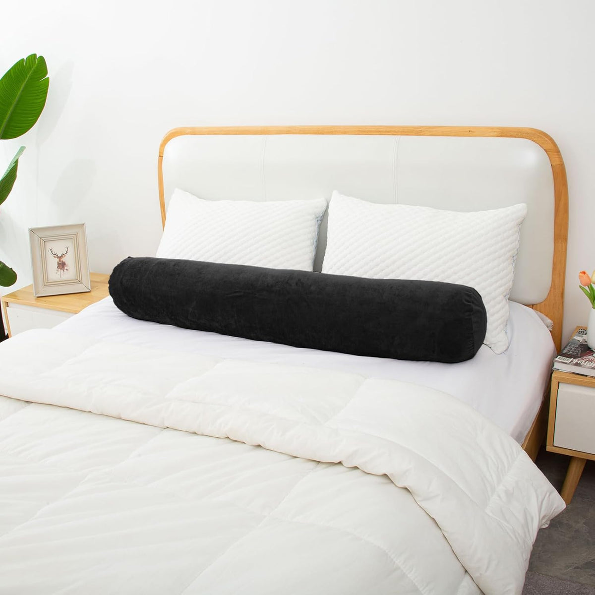 1 MIDDLE ONE Round Body Pillow for Adults, Long Bolster Pillow for Bed with Removable Velvet Cover, Decorative Tube Roll Cylinder Pillow…