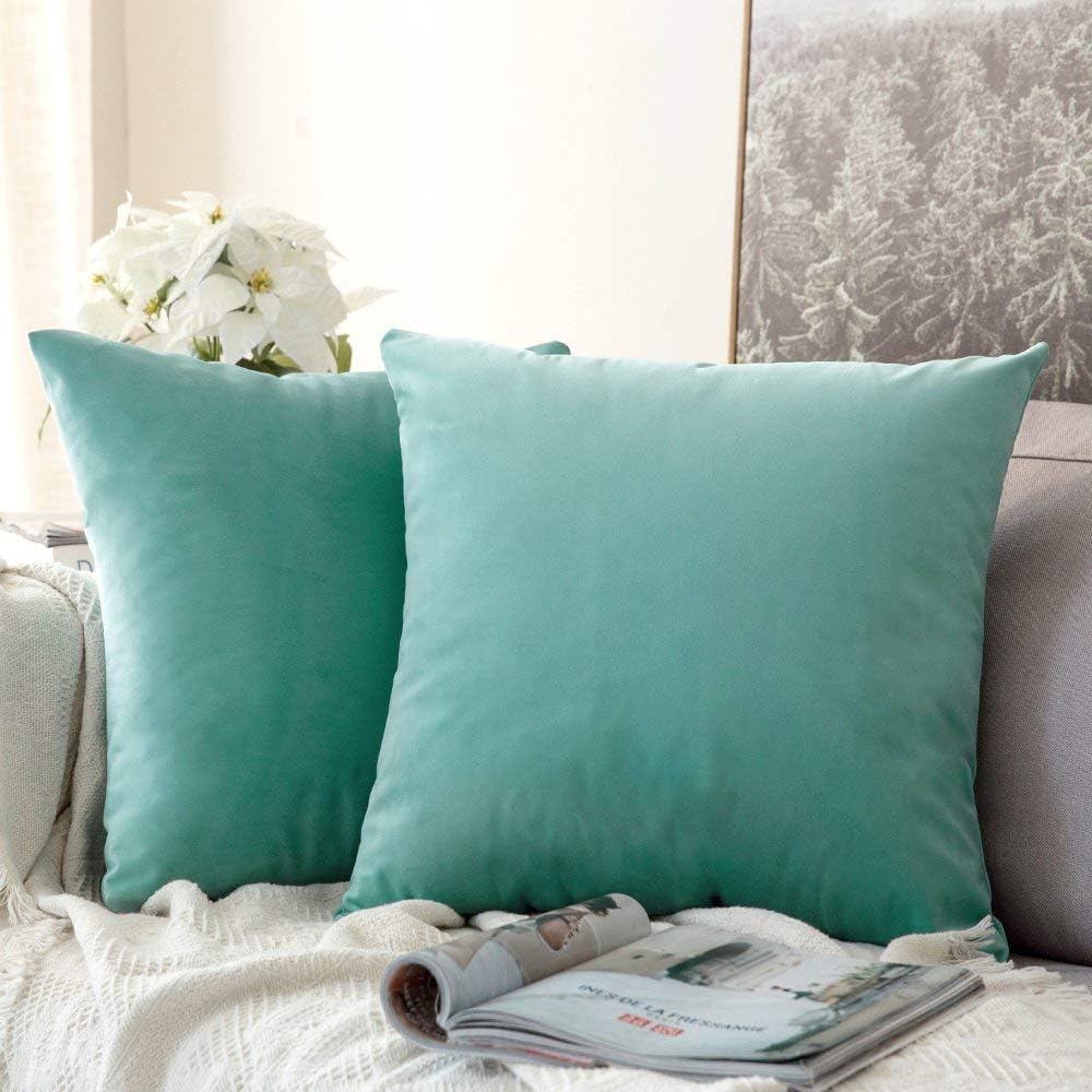 Miulee 26x26 Inch Euro Sham Velvet Pillow Covers, Set of 2 Large Square Decorative Pillows -Aqua Green Super Soft for King Bed, Sofa, Couch…