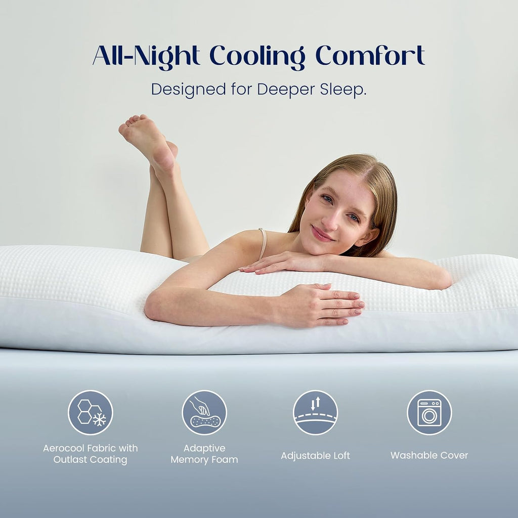 DreamValley Dream Valley Bedding Cooling Full Body Pillow for Adults, Adjustable Loft Memory Foam Long Body Pillow for Side Sleepers, PCM T…