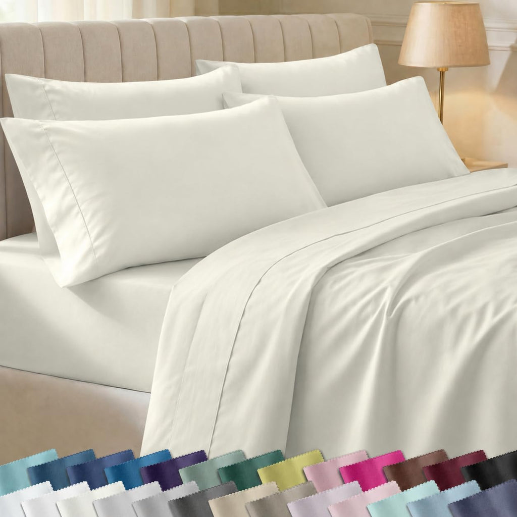 CaliforniaDesignDen California Design Den 6-Pc Queen Size Sheet Set with 4 Pillowcases - 400 Thread Count 100% Cotton Sheets, Sateen Weave,…