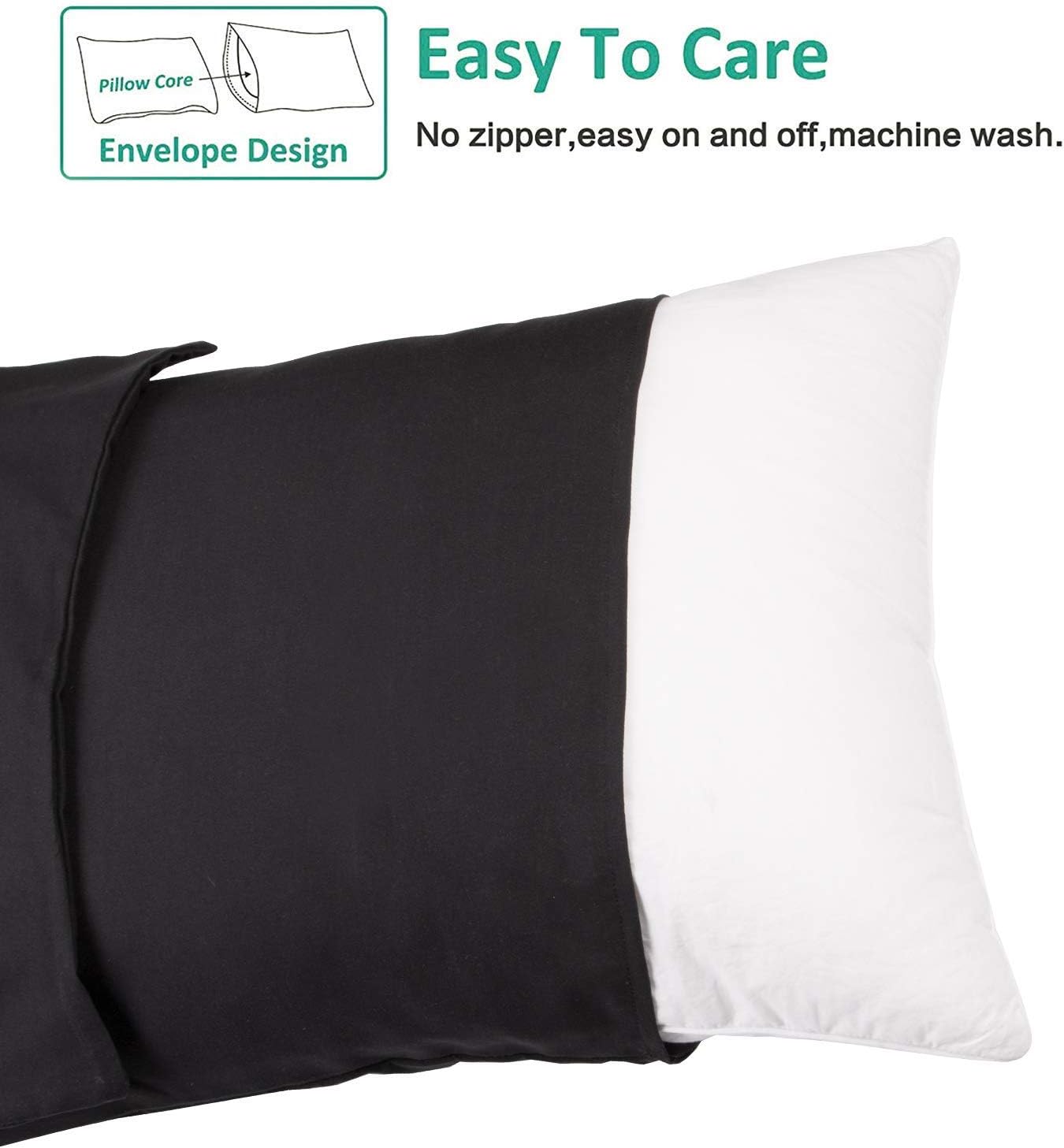 Ntbay Body Pillowcase - Brushed Microfiber 20x54 Pillowcase - Soft, Wrinkle-Free, Fade-Resistant, Stain-Resistant, Black Body Pillow Cover…