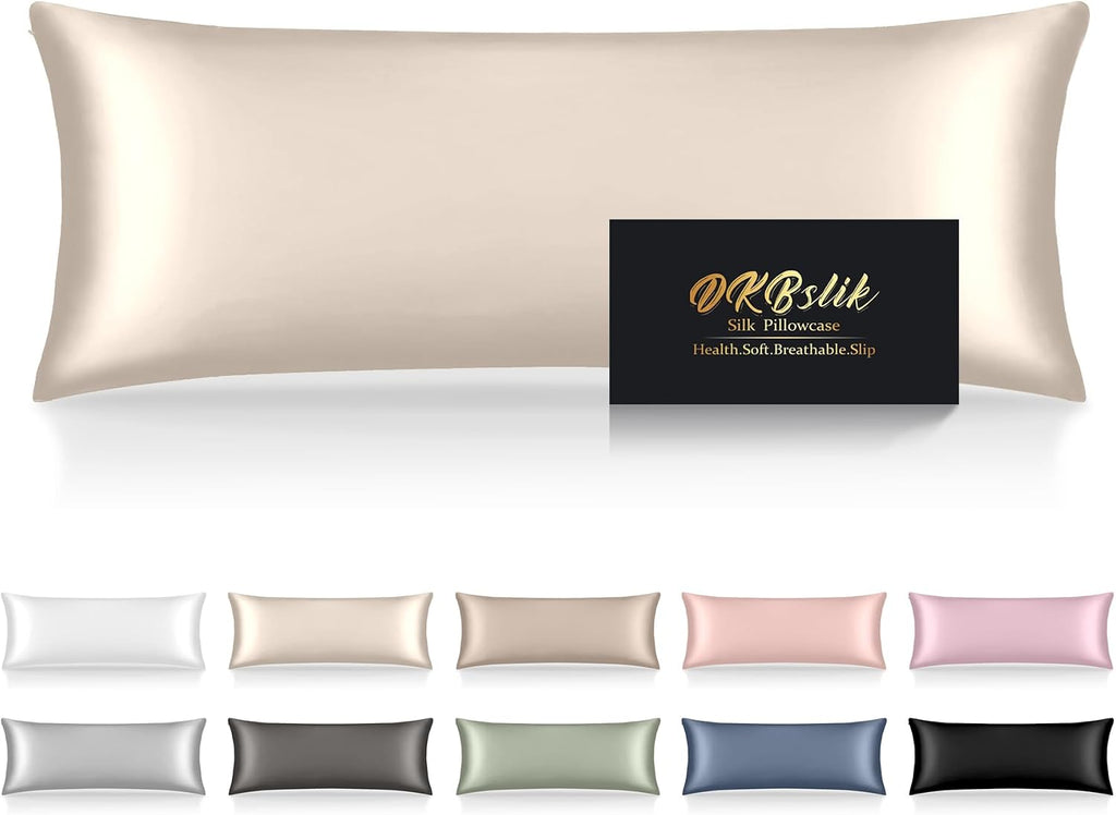 Home Silk Body Pillow Cases, Mulberry Silk Body Pillow Cover with Zipper, Smooth, Anti Acne, Cooling Sleep Both Sides Natural Silk Satin 20…