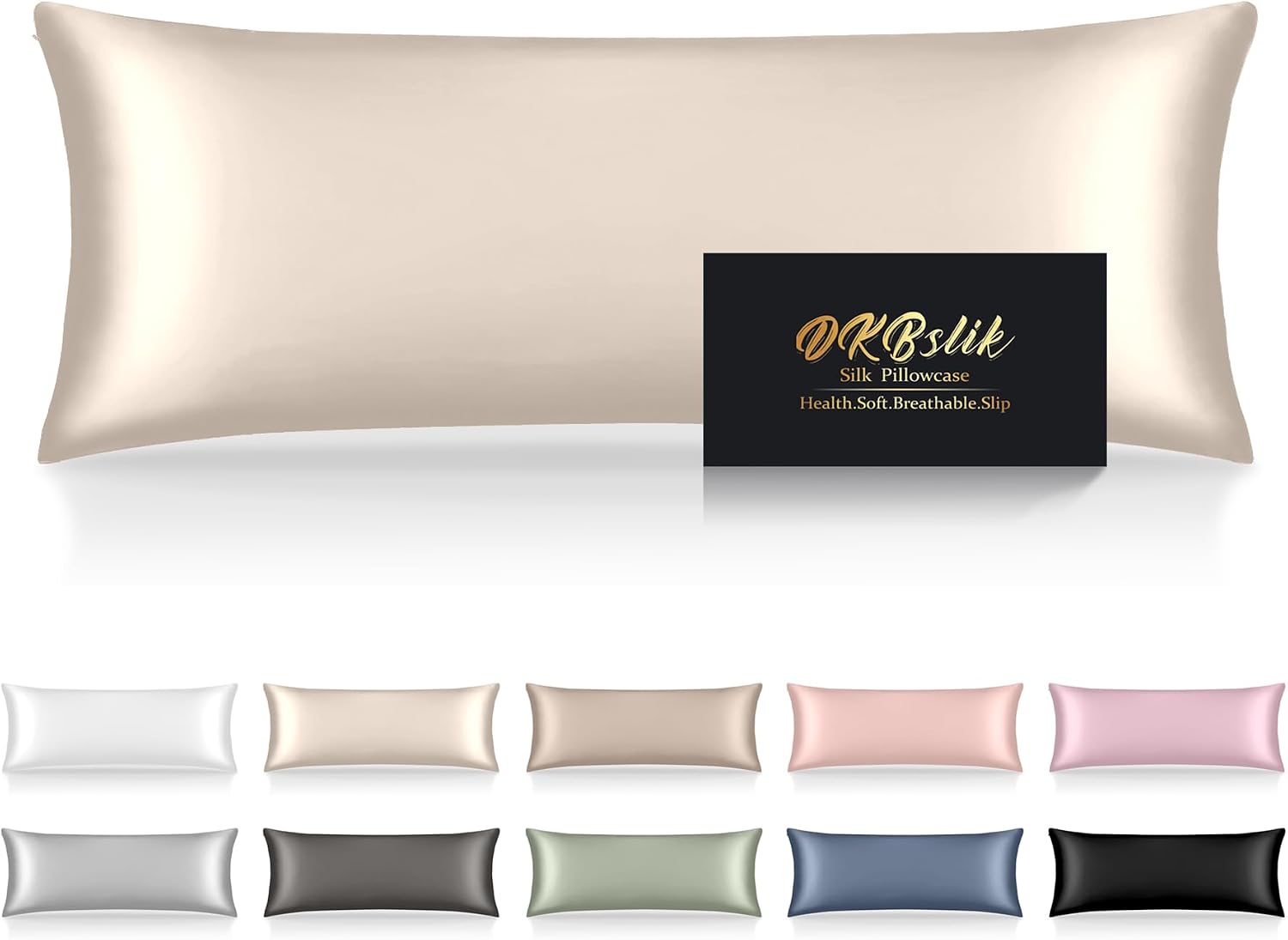 Home Silk Body Pillow Cases, Mulberry Silk Body Pillow Cover with Zipper, Smooth, Anti Acne, Cooling Sleep Both Sides Natural Silk Satin 20…