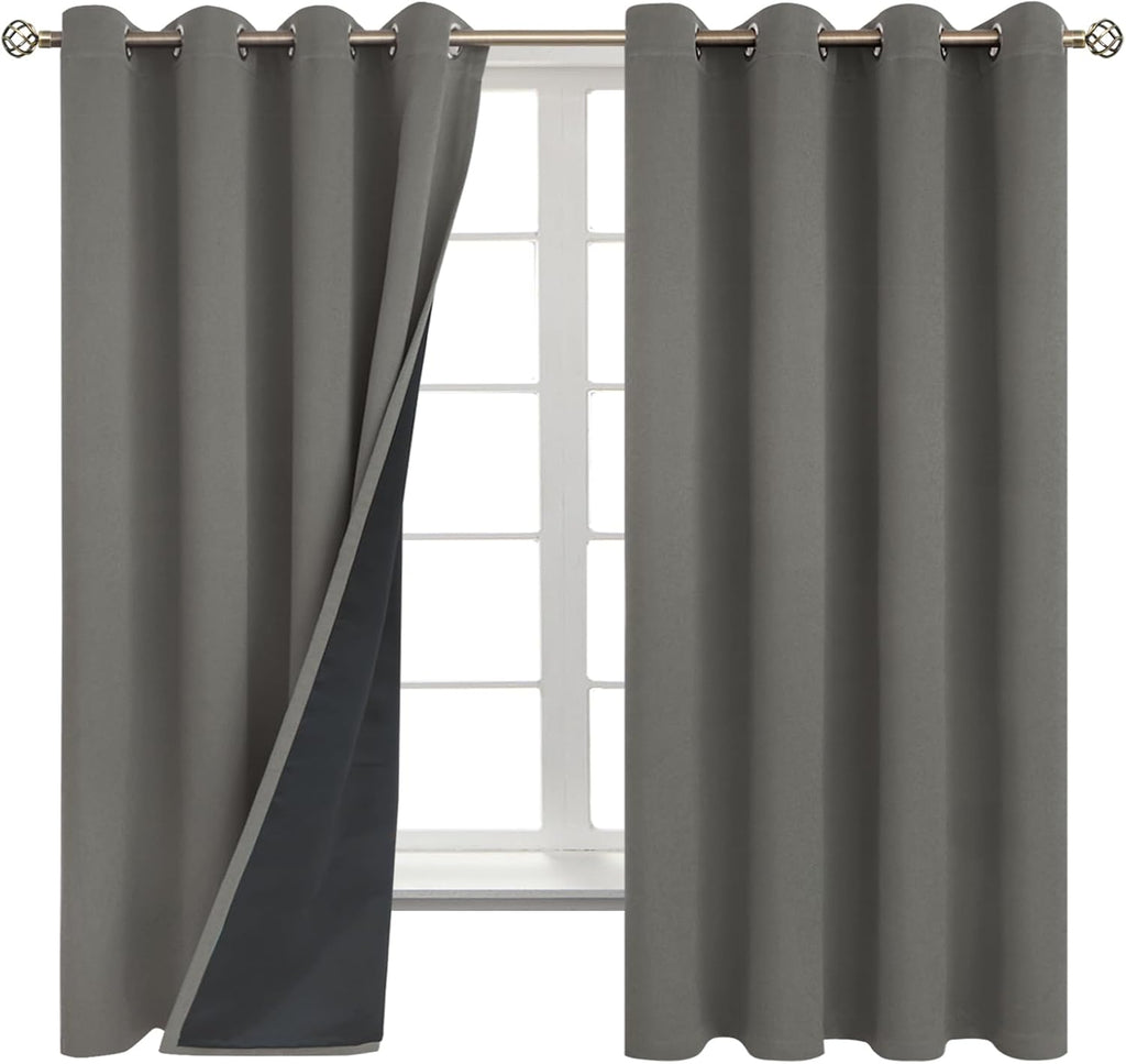 BGment Thermal Insulated 100% Blackout Curtains for Bedroom with Black Liner, Double Layer Full Room Darkening Noise Reducing Grommet Curta…