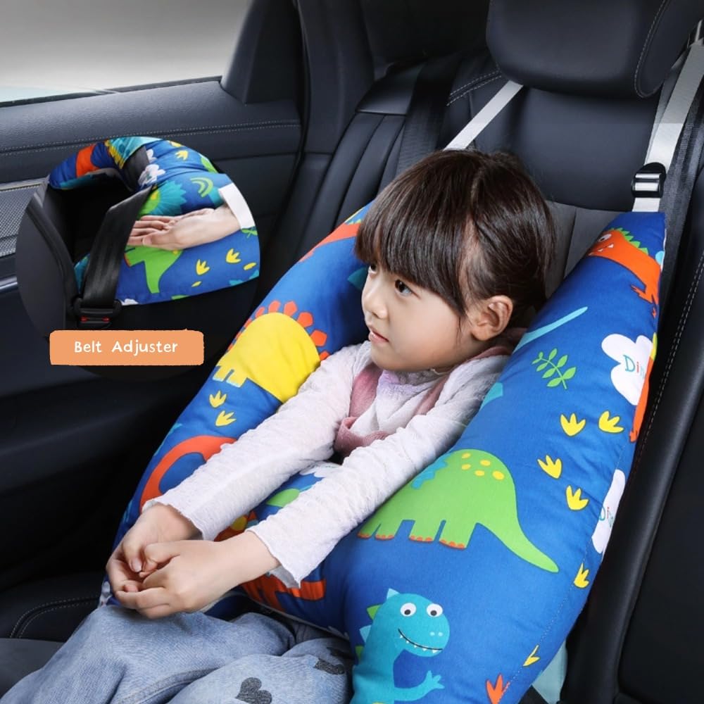 Eaonitu Travel Pillow Car Cushion for Kids 6 Years Old+ Shoulder Neck Back Support & Seat Belt Comfort, Road Trip Cozy Sleeping Gift for Yo…
