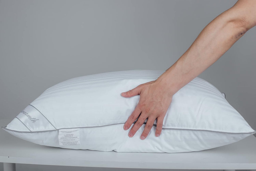 Goose Feather Down Bed Pillow for Sleeping, Hotel Collection Queen Size Soft Bed Pillow,100% Cotton Cover Queen Size Stripe White 1 Pack