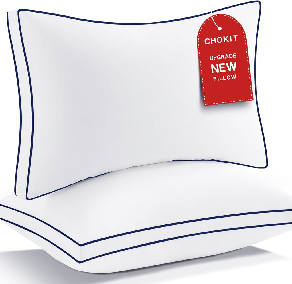Chokit Pillows King Size Set of 2, Fluffy and Supportive 7D Down Alternative Bed Pillows, Luxury Soft Hotel Quality Gusseted Pillow for Sid…