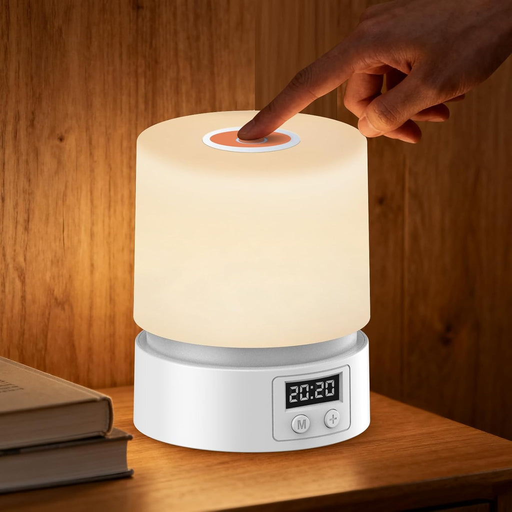 Nursery Night Light with Clock for Kids, Touch Lamp Bedside Desk Lamp, Portable Breastfeeding Night Lamp for Baby, 3 Color Stepless…