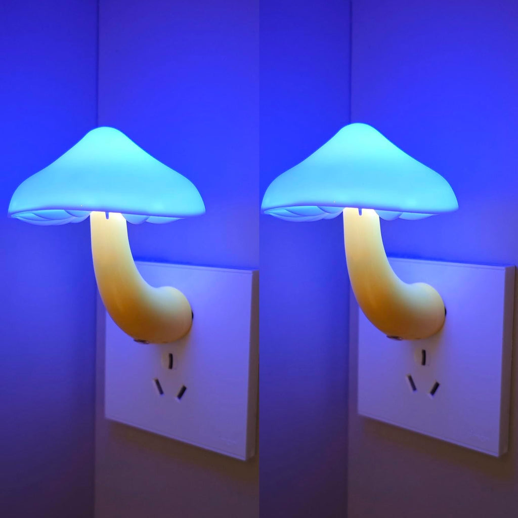 APAKI LED Mushroom Night Light Plug in Lamp Blue, 2 Pack Light Sensor Night Lights Plug into Wall, Dusk to Dawn Sensor Night Light f…
