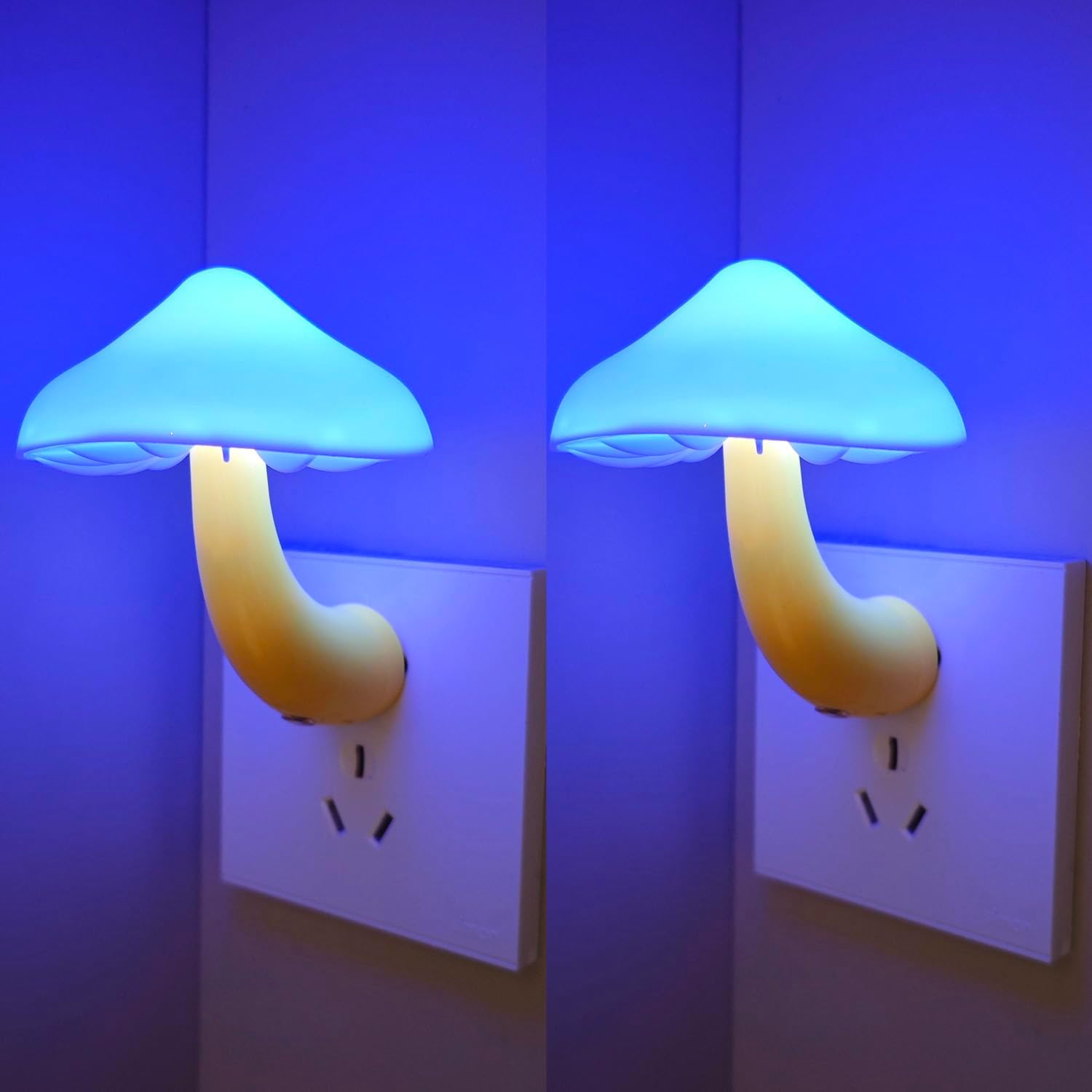 APAKI LED Mushroom Night Light Plug in Lamp Blue, 2 Pack Light Sensor Night Lights Plug into Wall, Dusk to Dawn Sensor Night Light f…