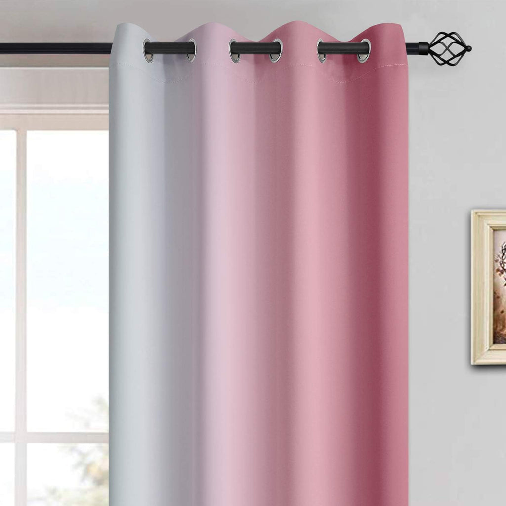 Yakamok Room Darkening Gradient Color Ombre Curtains 84 Inch Length, Thermal Insulated Grommet Window Drapes for Living Room/Bedroom (Pink…