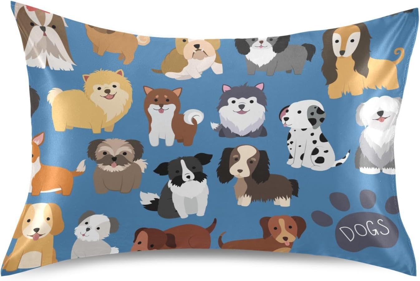 Dogs Cute Blue Print Pillow Covers Silk Pillowcase for Hair and Skin Soft Breathable Smooth Cooling Satin Pillowcase King Size Pillow…