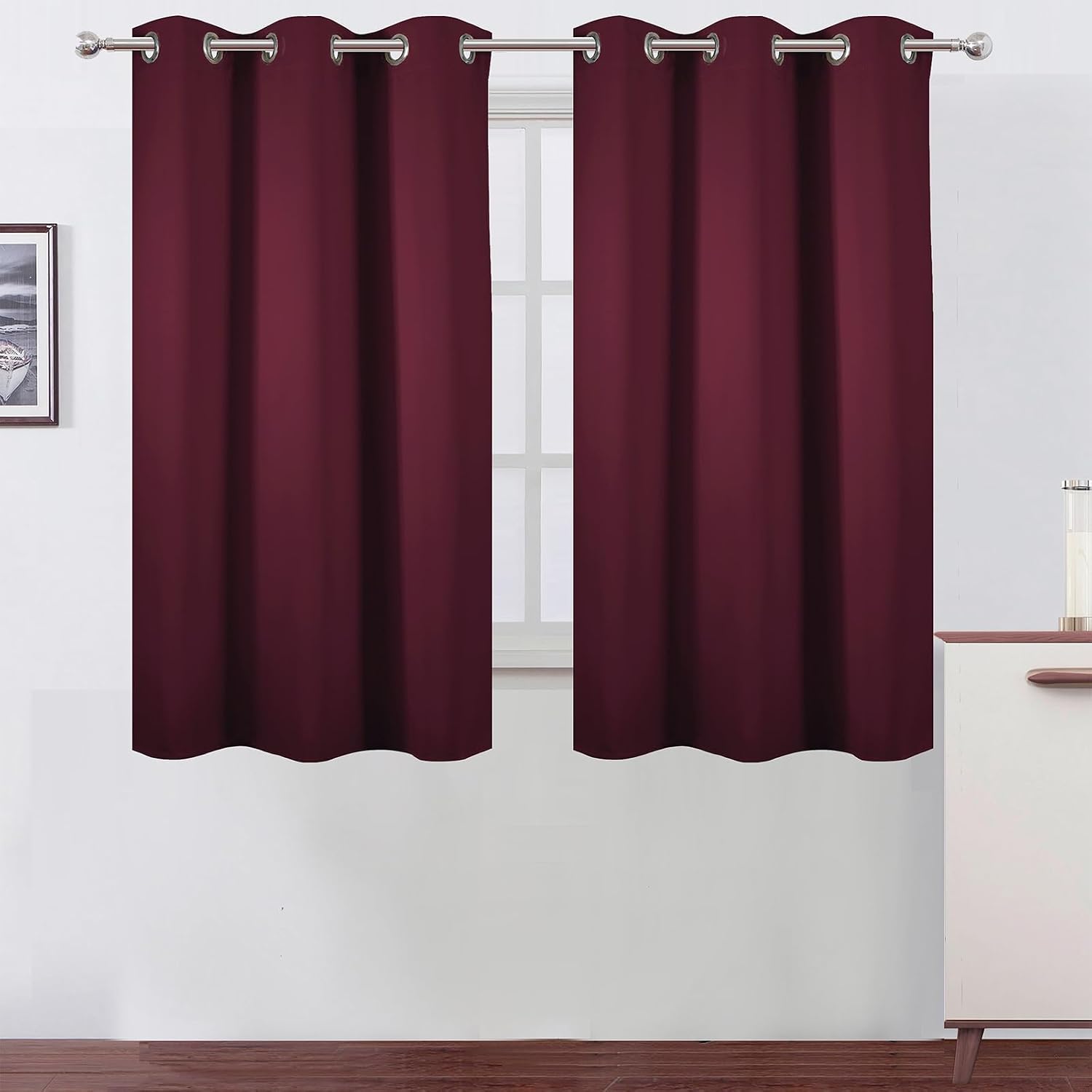 Lemomo Burgundy Red Blackout Curtains 42 x 54 Inch Length Set of 2 Panels Grommet Bedroom Curtains for Living Room 54 Inch Red