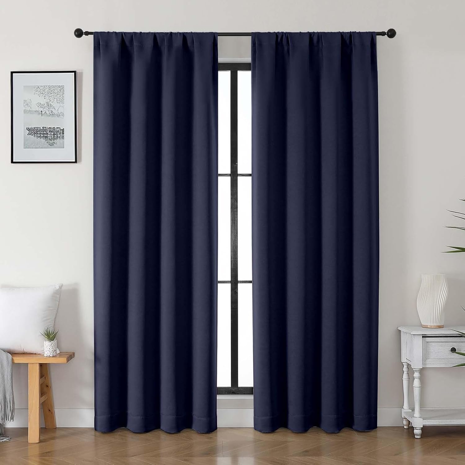 Gwine Navy Blue Blackout Curtains for Bedroom 84 inches Long 2 Panels Set, Solid Noise Reducing Thermal Insulated Blackout Curtains for…