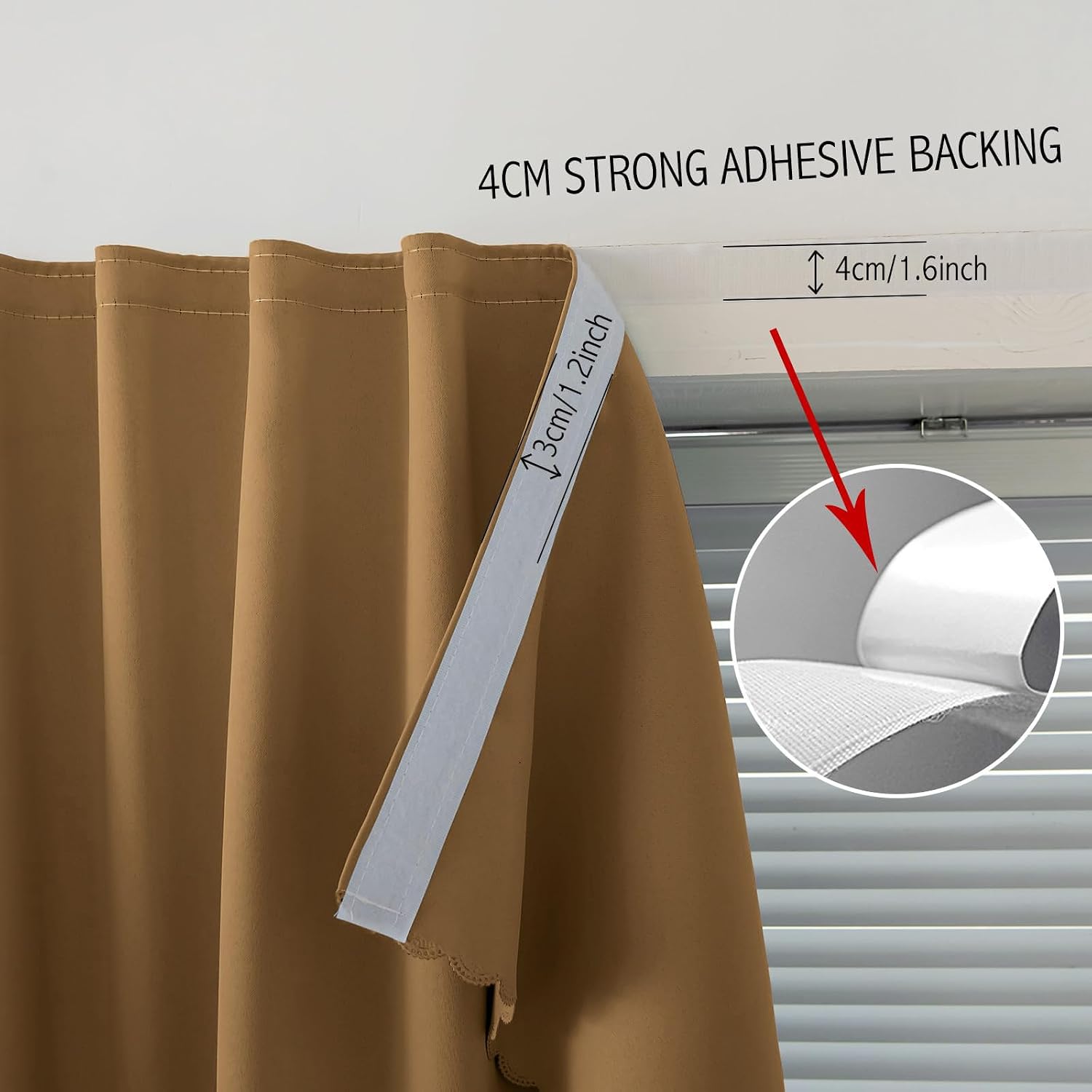 Self Adhesive Curtains, Stick Curtain Blackout Shades Window Cover Curtains for Living Room No Drilling, 47" W X 71" L, Brown, 1 Panel