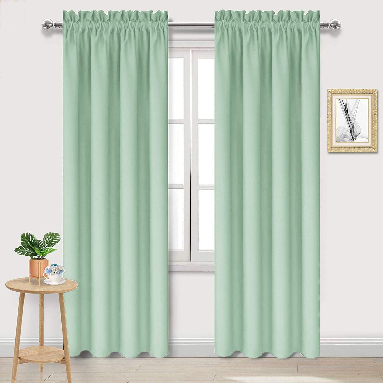 Dwcn Blackout Curtains Room Darkening Thermal Insulated Bedroom Curtains Window Curtain Panels, 38 x 84 inches Long, Set of 2 Light Green R…
