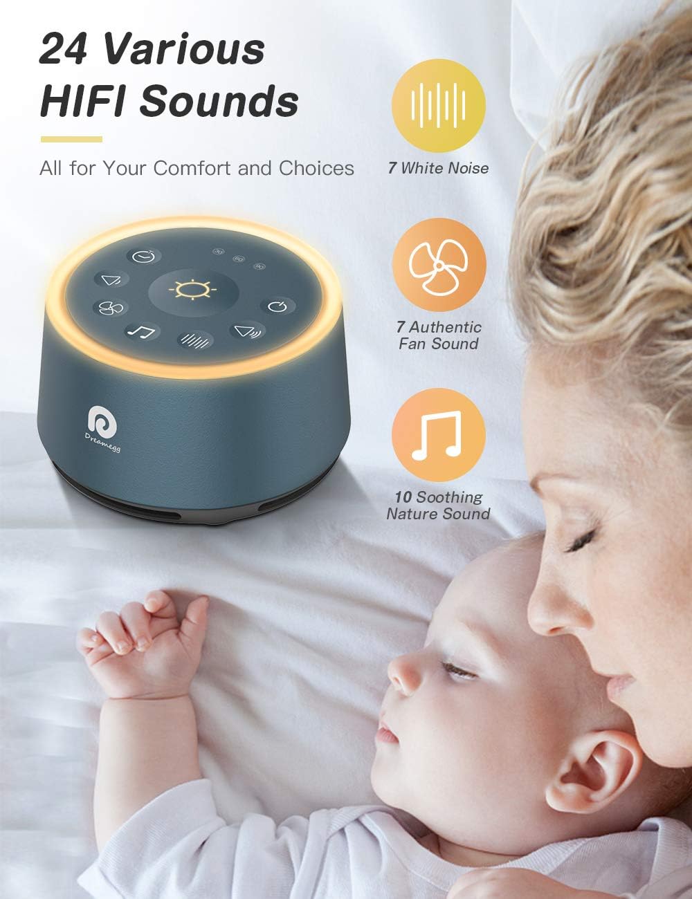 Dreamegg D1 Sound Machine - White Noise Machine with Baby Night Light for Sleeping, High Fidelity Sounds, Timer & Memory Feature, Sound…