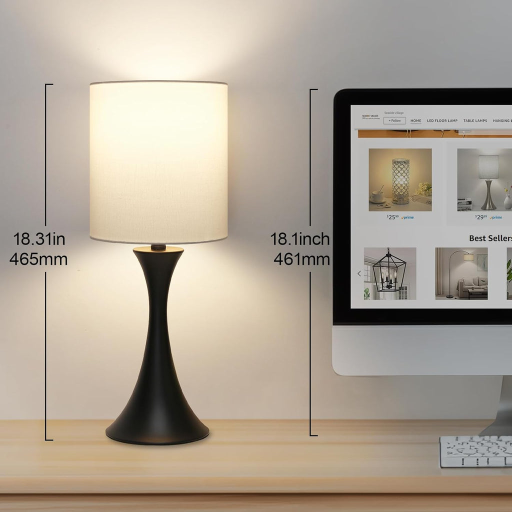 Seaside village 3 Way Touch Control Table Lamp, Modern Bedside Lamp for Bedroom, Dimmable Black Nightstand Lamp White Shade Desk Reading…