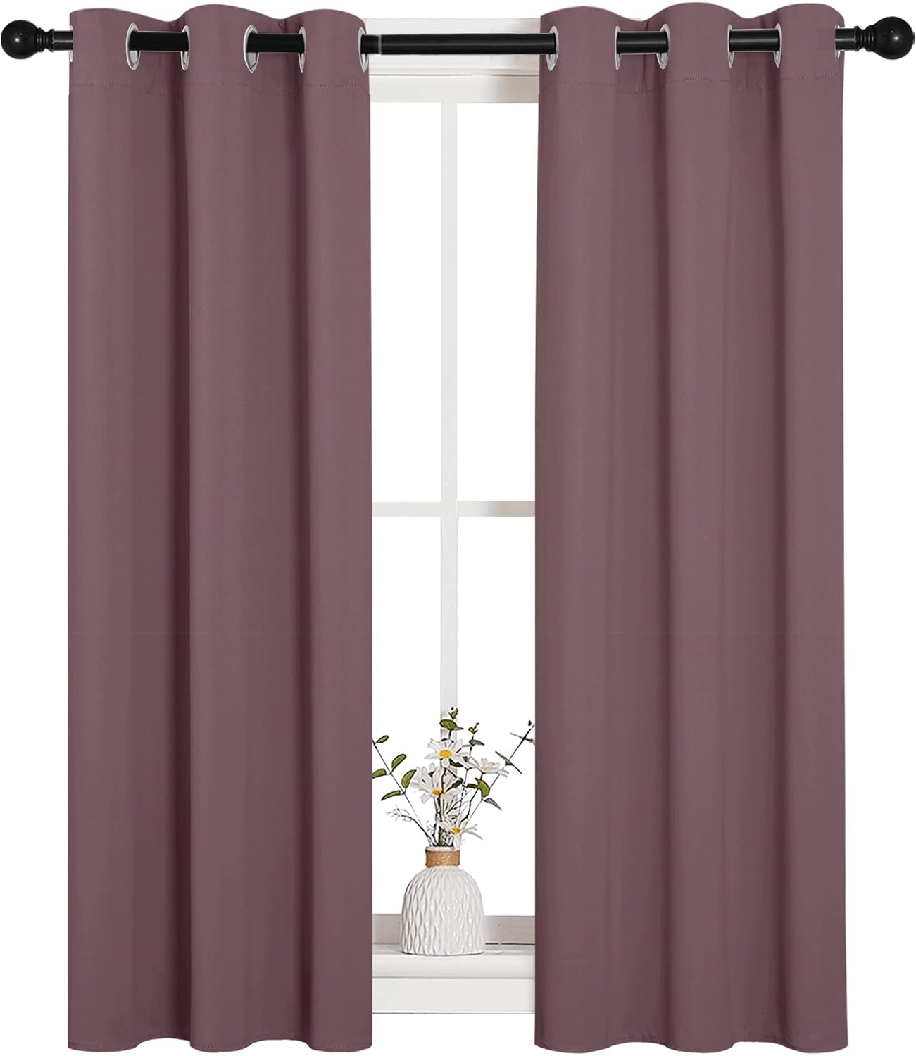 NICETOWN Bedroom Curtain Panels Blackout Draperies, 1 Pair, 29 by 45 inches, Dry Rose, Thermal Insulated Solid Grommet Blackout…
