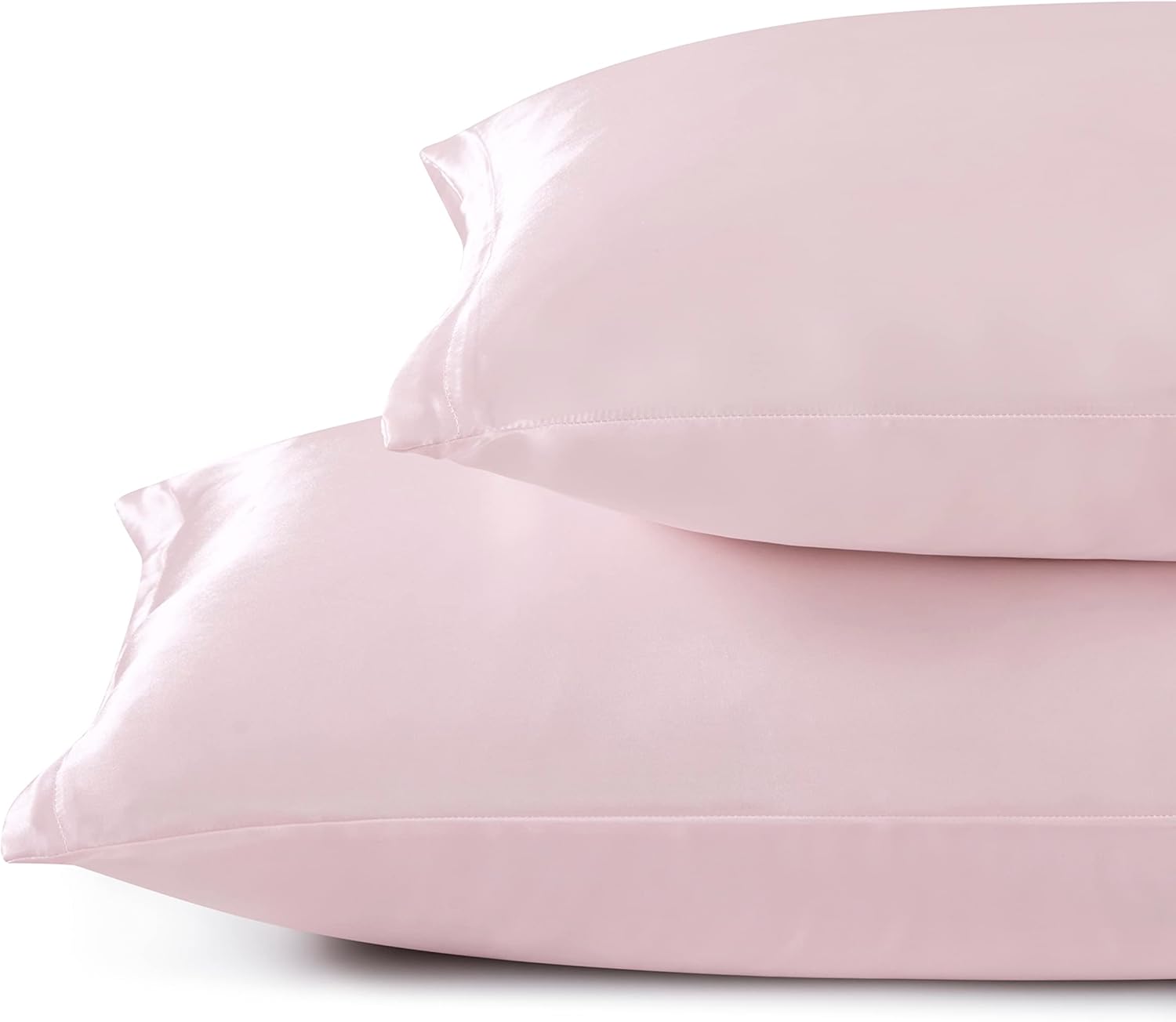 HommxJF Blush Pink Satin Pillowcase Standard Set of 2 with Envelope Closure, Blush Pink Silk Pillowcase for Hair and Skin (20x26) Pink