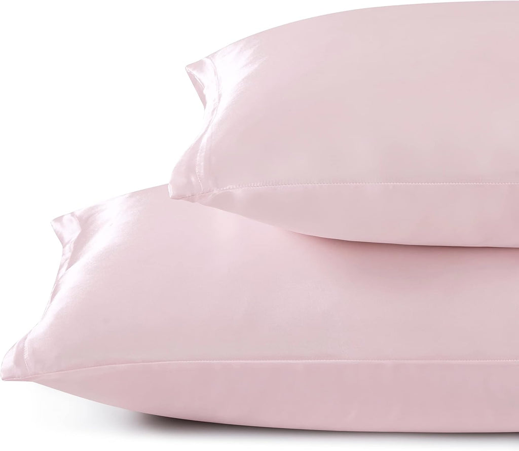 HommxJF King Size Satin Pillowcase Set of 2 with Envelope Closure, Blush Pink Silk Pillowcase for Hair and Skin (20x36) Pink