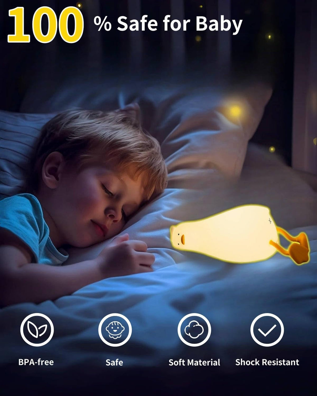 Lying Flat Duck Night Light, Squishy Duck Lamp with Tap Control, 30-Min Auto-Off Timer, Rechargeable Silicone Bedside Lamp for Kids…