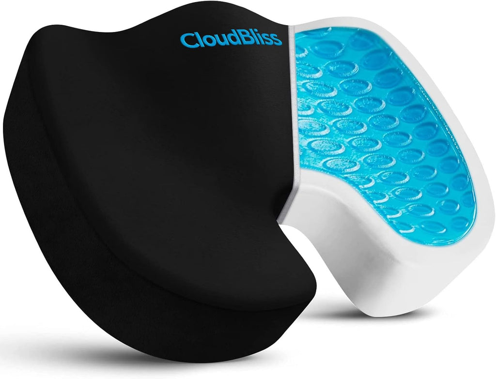 CloudBliss Gel Seat Cushion - Cooling Gel Enhanced Memory Foam Ergonomic Seat Cushion for Long Sitting for Office, Game, Car, Automotive…