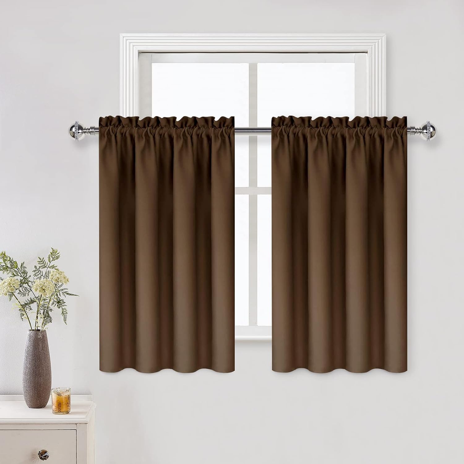 DWCN Brown Blackout Curtains for Small Window, Thermal Insulated Energy Saving Room Darkening Curtains for Kitchen/Bedroom (W42 x L36…