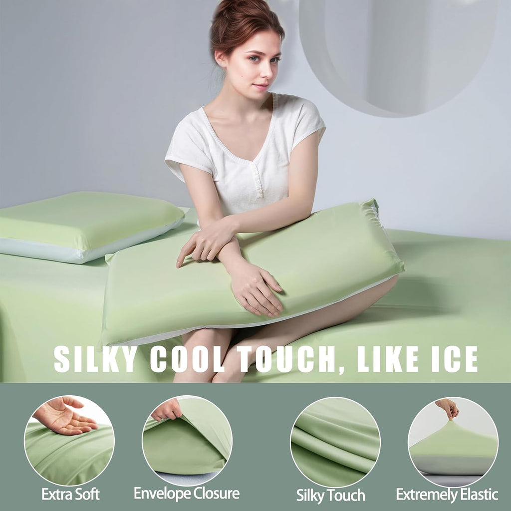 TELUS Cooling Pillowcases for Hot Sleeper King Size 2-Pack, Silky Soft Breathable Pillow Case with Envelope Close, Stay Cool Pillow Cover…