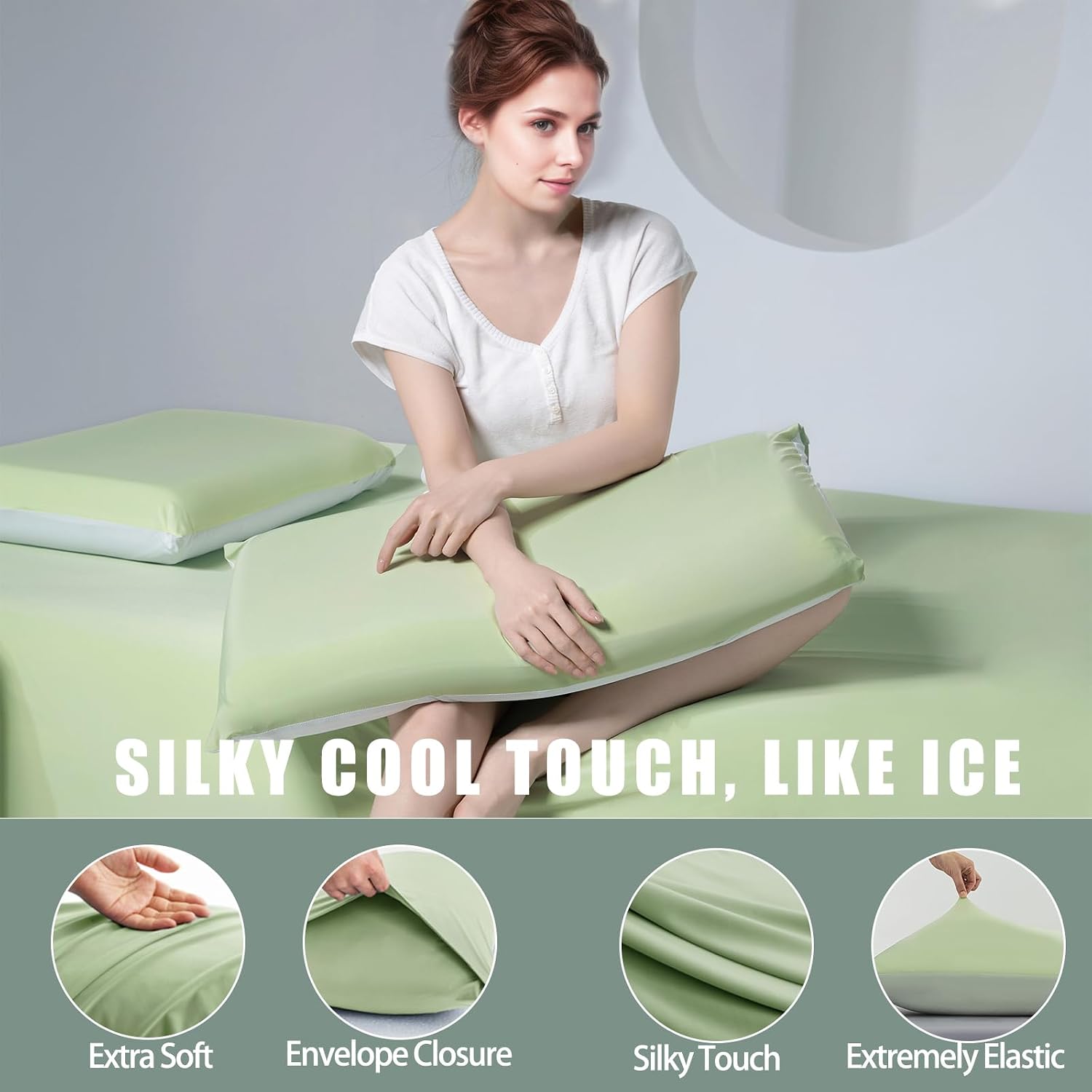 TELUS Cooling Pillowcases for Hot Sleeper King Size 2-Pack, Silky Soft Breathable Pillow Case with Envelope Close, Stay Cool Pillow Cover…