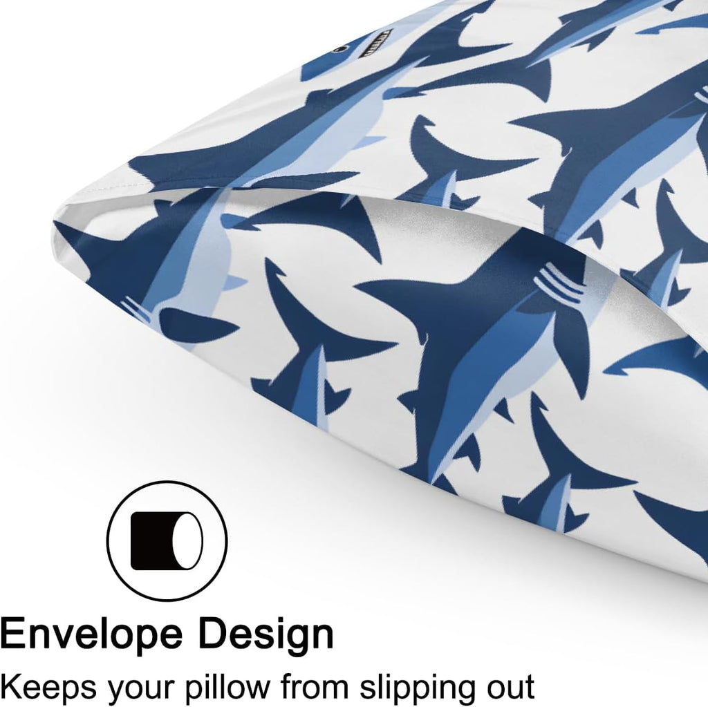 Satin Pillowcase for Hair and Skin Cool Blue Animal Shark Soft Silk Pillow Case with Envelope Closure Cooling Pillow Cases Slip Standard…