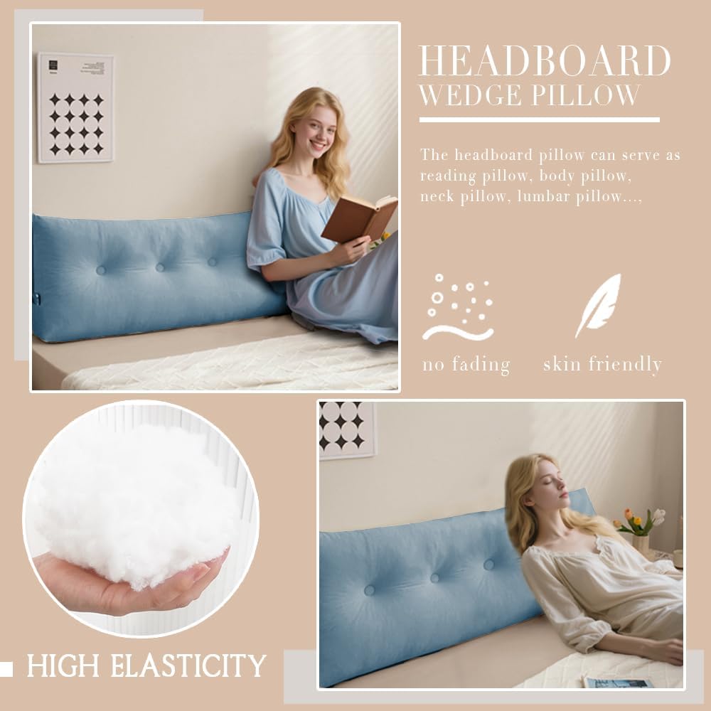 Triangular Wedge Headboard Pillows Twin Headboard Pillow for Colleage Dorm Long Backrest Positioning Support for Sleeping Reading…