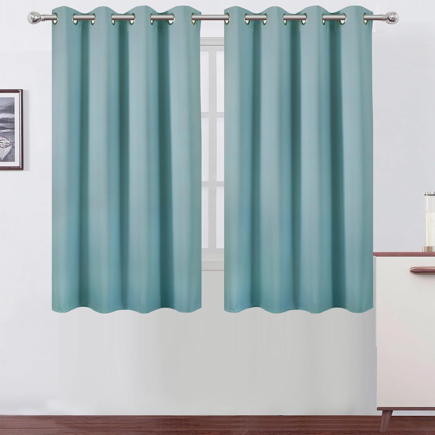 Lemomo Stone Blue Thermal Blackout Curtains/52 x 54 Inch/Set of 2 Panels Room Darkening Curtains for Bedroom 54 Inch Blue