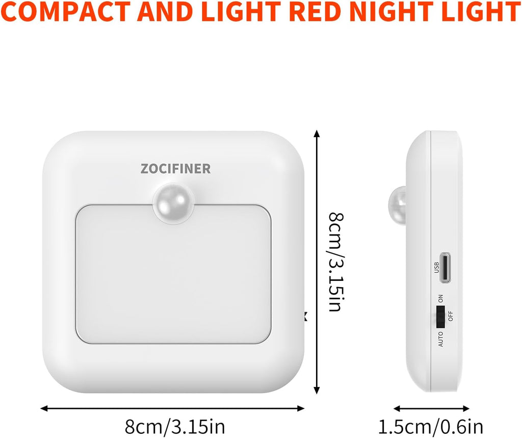 Zocifiner Red Light Motion Sensor Night Lights Rechargeable Battery Red Light Stick-on Magnetic Red Lights Red Night Light for Ba…