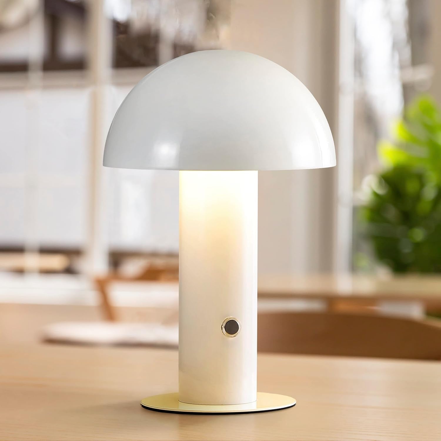 JONATHAN Y 10.75" White Rechargeable LED Mushroom Table Lamp, Cordless Portable Bedside Lamp for Living Room Bedroom, 3-Way Dimmable…