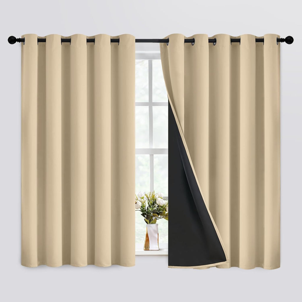 SimpleHome 100% Blackout Curtains for Bedroom, Thermal Insulated Beige Grommet Window Drapes Room Darkening Curtains for Living Room with Bl…