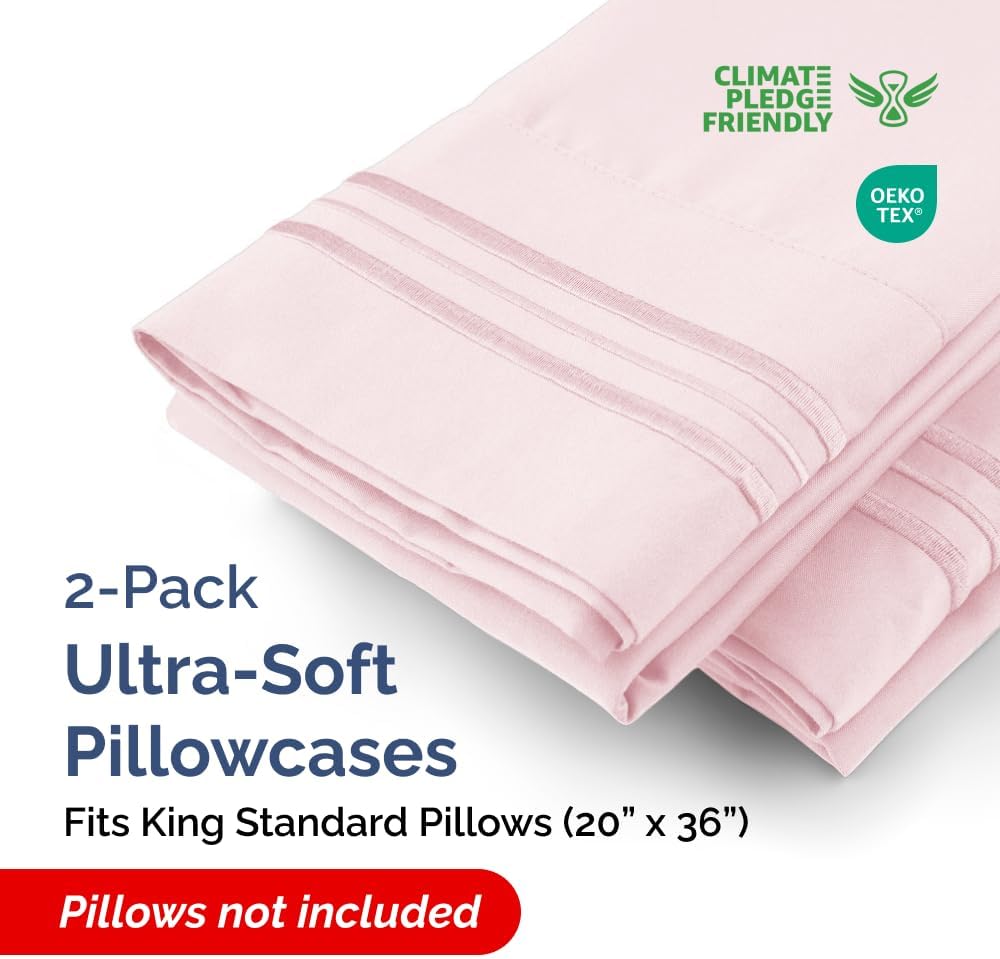 King Standard Pillow Cases Set of 2 - Ultra-Soft Hotel Quality Pillowcase Covers - Comfy, Cozy & Fade Free - Wrinkle Resistant - Machine…