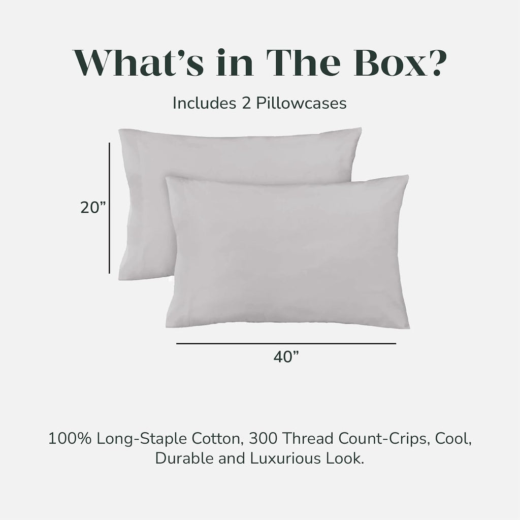 FEATHER & STITCH NEW YORK 100% Cotton 2 Piece King Pillow Cases, 300TC Ultra-Soft Pillowcases with Envelope Closure, Wrinkle- Fade- Stain…