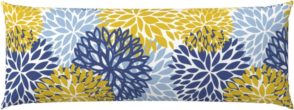 Sovvin Blue Yellow and Navy Chrysanthemum Flowers Body Pillow Cover Floral Long Pillow Case with Zipper Decorative Soft Cushion Bedd…