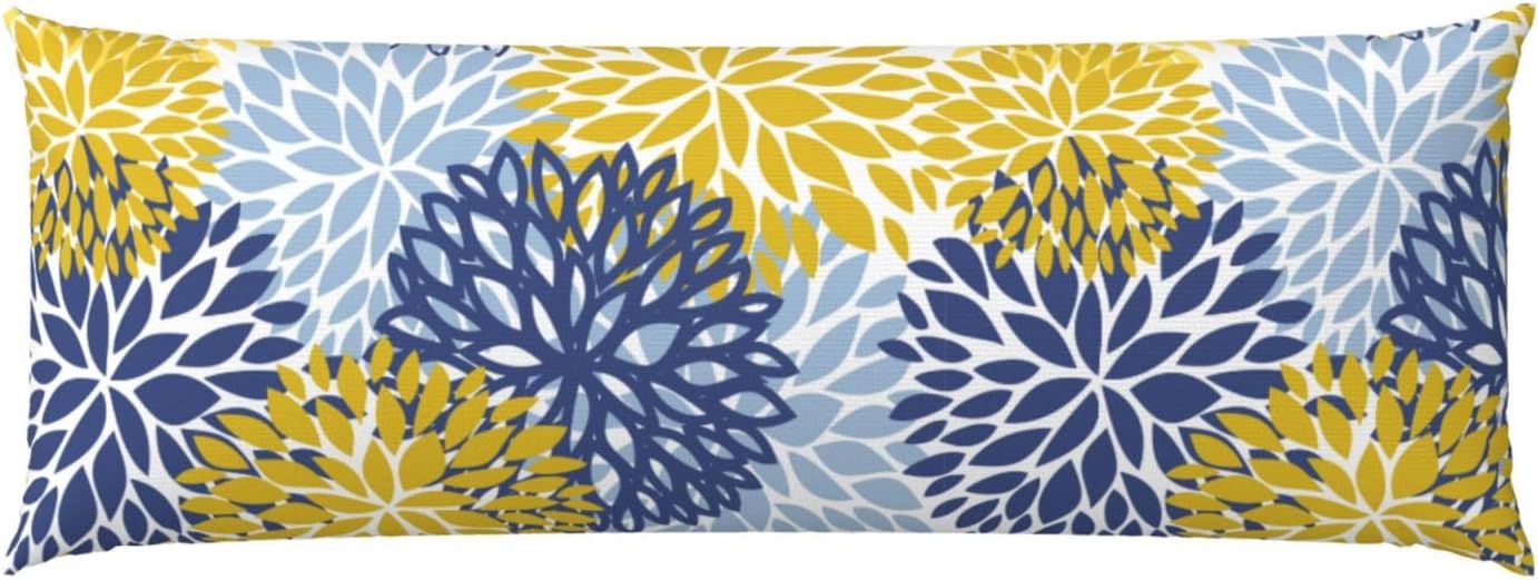 Sovvin Blue Yellow and Navy Chrysanthemum Flowers Body Pillow Cover Floral Long Pillow Case with Zipper Decorative Soft Cushion Bedd…