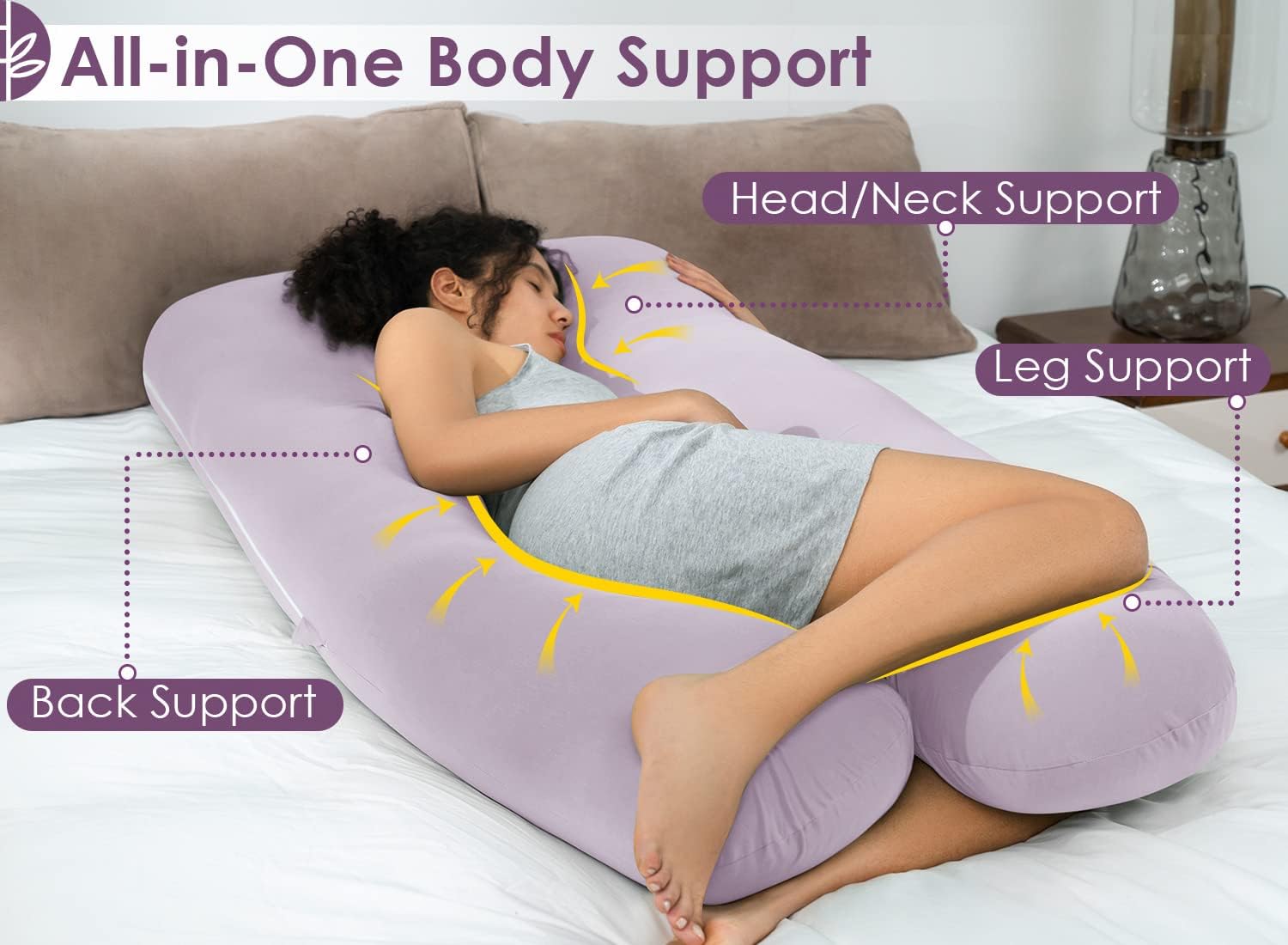 Queenrose QUEEN ROSE Cooling Pregnancy Pillows, U Shaped Full Body Maternity Pillow for Pregnant Support, Rayon Derived from Bamboo, Butter…