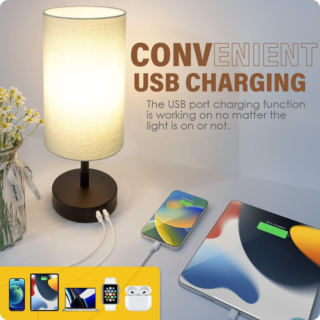 Yarra-Decor Bedside Lamps with USB Port - Touch Control Table Lamp for Bedroom 3 Way Dimmable Nightstand Lamp Set of 2 with Round Grey…